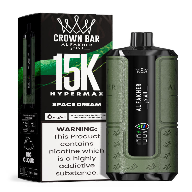 Al Fakher Hypermax Disposable 15K Puffs Vape in flavor, space dream showing the vape and the packaging.