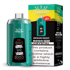 Al Fakher Crystal 8K Puffs Vape in flavor, spear mint showing the vape and the box.
