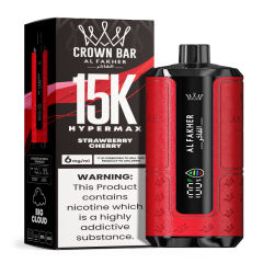 Al Fakher Hypermax Disposable 15K Puffs Vape in flavor, strawberry cherry showing the vape and the packaging.