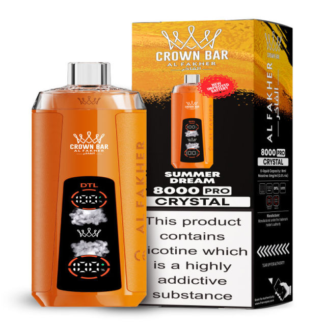 Al Fakher Crystal 8K Puffs Vape in flavor, summer dream showing the vape and the box.