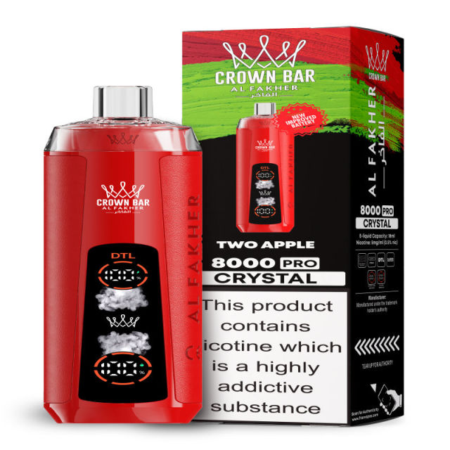 Al Fakher Crystal 8K Puffs Vape in flavor, two apple showing the vape and the box.