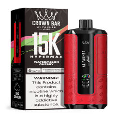 Al Fakher Hypermax Disposable 15K Puffs Vape in flavor, watermelon cherry showing the vape and the packaging.