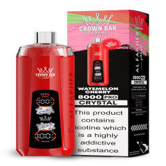 Al Fakher Crystal 8K Puffs Vape in flavor, watermelon cherry showing the vape and the box.
