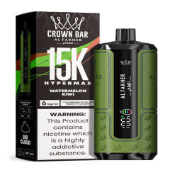 Al Fakher Hypermax Disposable 15K Puffs Vape in flavor, watermelon kiwi showing the vape and the packaging.