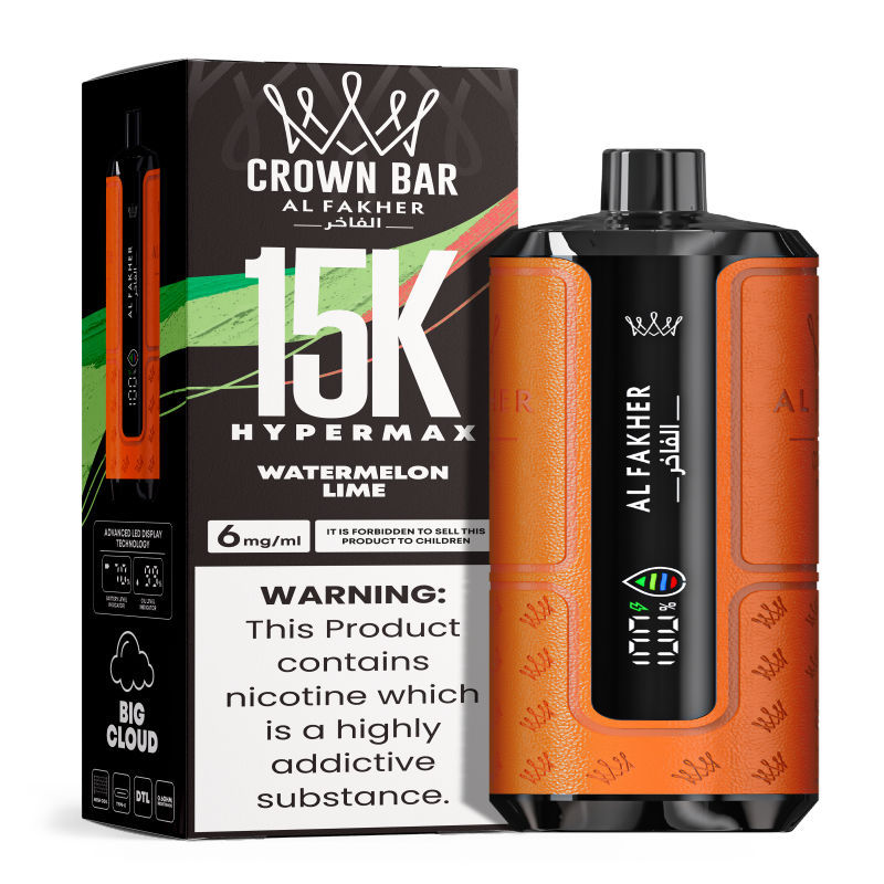 Al Fakher Hypermax Disposable 15K Puffs Vape in flavor, watermelon lime showing the vape and the packaging.