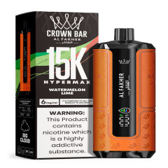 Al Fakher Hypermax Disposable 15K Puffs Vape in flavor, watermelon lime showing the vape and the packaging.