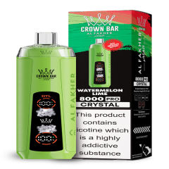 Al Fakher Crystal 8K Puffs Vape in flavor, watermelon lime showing the vape and the box.