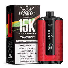 Al Fakher Hypermax Disposable 15K Puffs Vape in flavor, watermelon pineapple showing the vape and the packaging.