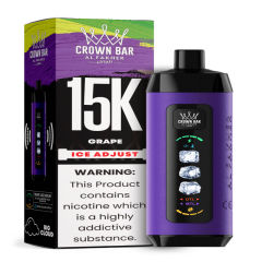 Al Fakher Ice Adjust 15K Puffs Vape in flavor, grape showing the vape and the box.