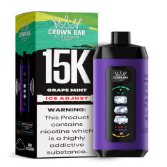 Al Fakher Ice Adjust 15K Puffs Vape in flavor, grape mint showing the vape and the box.