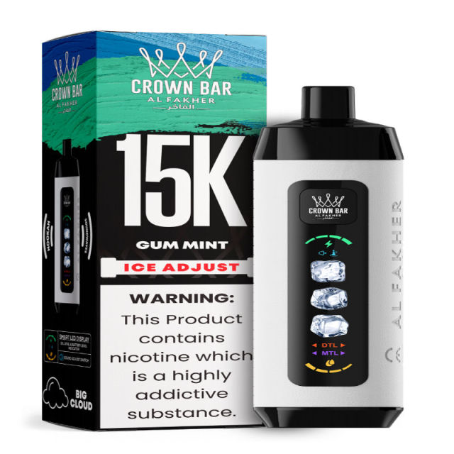 Al Fakher Ice Adjust 15K Puffs Vape in flavor, gum mint showing the vape and the box.