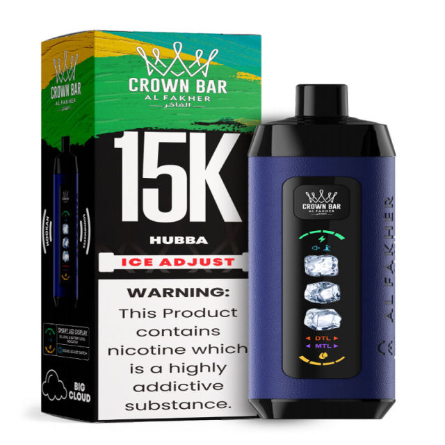 Al Fakher Ice Adjust 15K Puffs Vape in flavor, hubba showing the vape and the box.