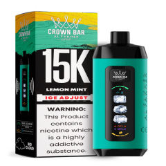 Al Fakher Ice Adjust 15K Puffs Vape in flavor, lemon mint showing the vape and the box.