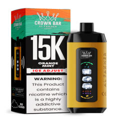 Al Fakher Ice Adjust 15K Puffs Vape in flavor, orange mint showing the vape and the box.
