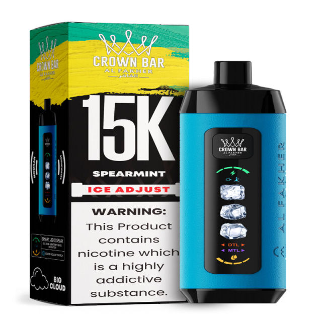 Al Fakher Ice Adjust 15K Puffs Vape in flavor, spearmint showing the vape and the box.