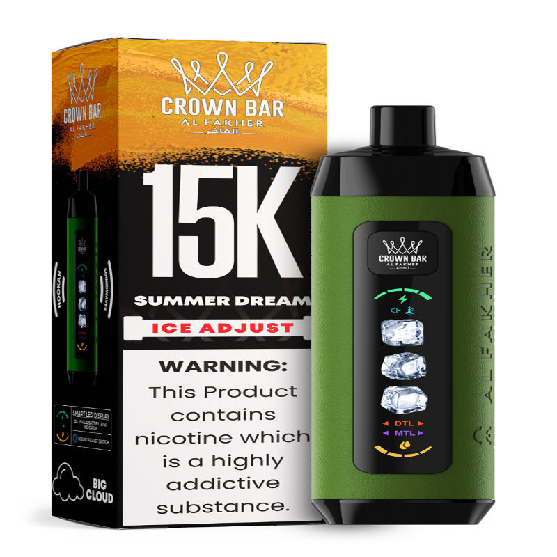 Al Fakher Ice Adjust 15K Puffs Vape in flavor, summer dream showing the vape and the box.