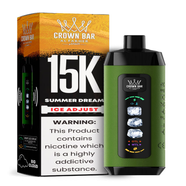 Al Fakher Ice Adjust 15K Puffs Vape in flavor, summer dream showing the vape and the box.