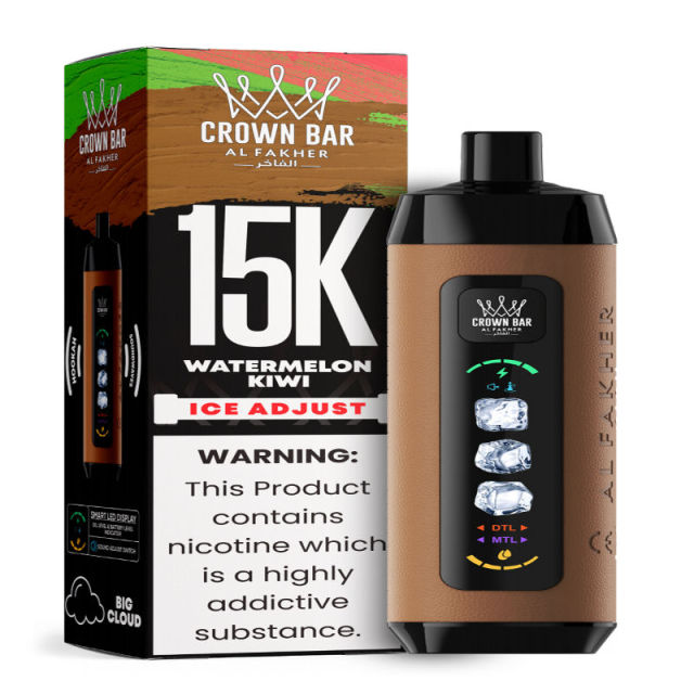 Al Fakher Ice Adjust 15K Puffs Vape in flavor, watermelon kiwi showing the vape and the box.