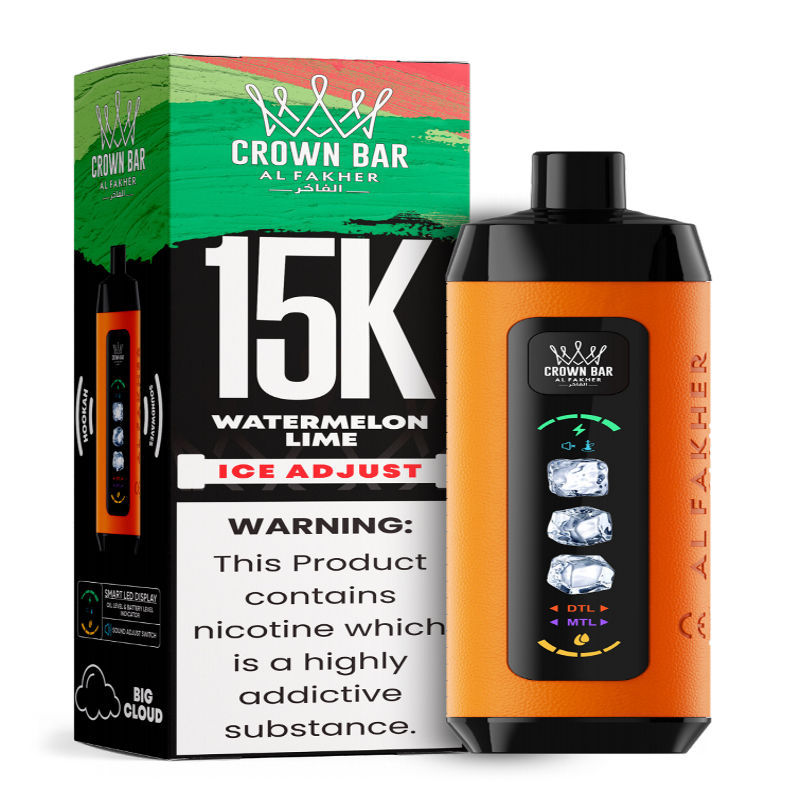 Al Fakher Ice Adjust 15K Puffs Vape in flavor, watermelon lime showing the vape and the box.