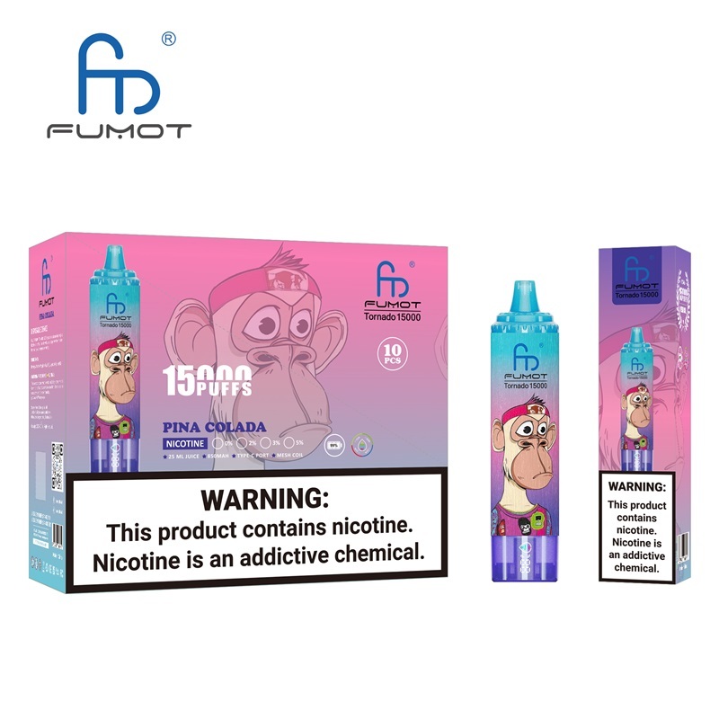 Fumot Tornado 15000 Puffs Vape featuring the flavor pinacolada and showing the vape and vape packaging.
