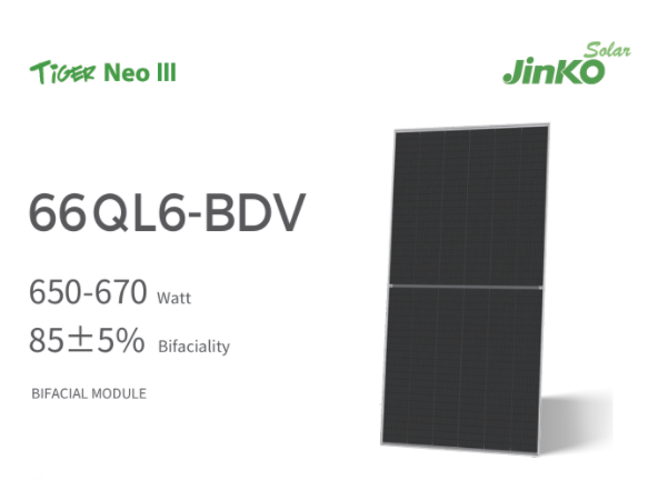 Jinko Solar Panel TiGER Neo 3.0  650-670W TOPCon N-Type 66 Half Cell Bifacial Mudule  with Dual Glass 66QL6-BDV