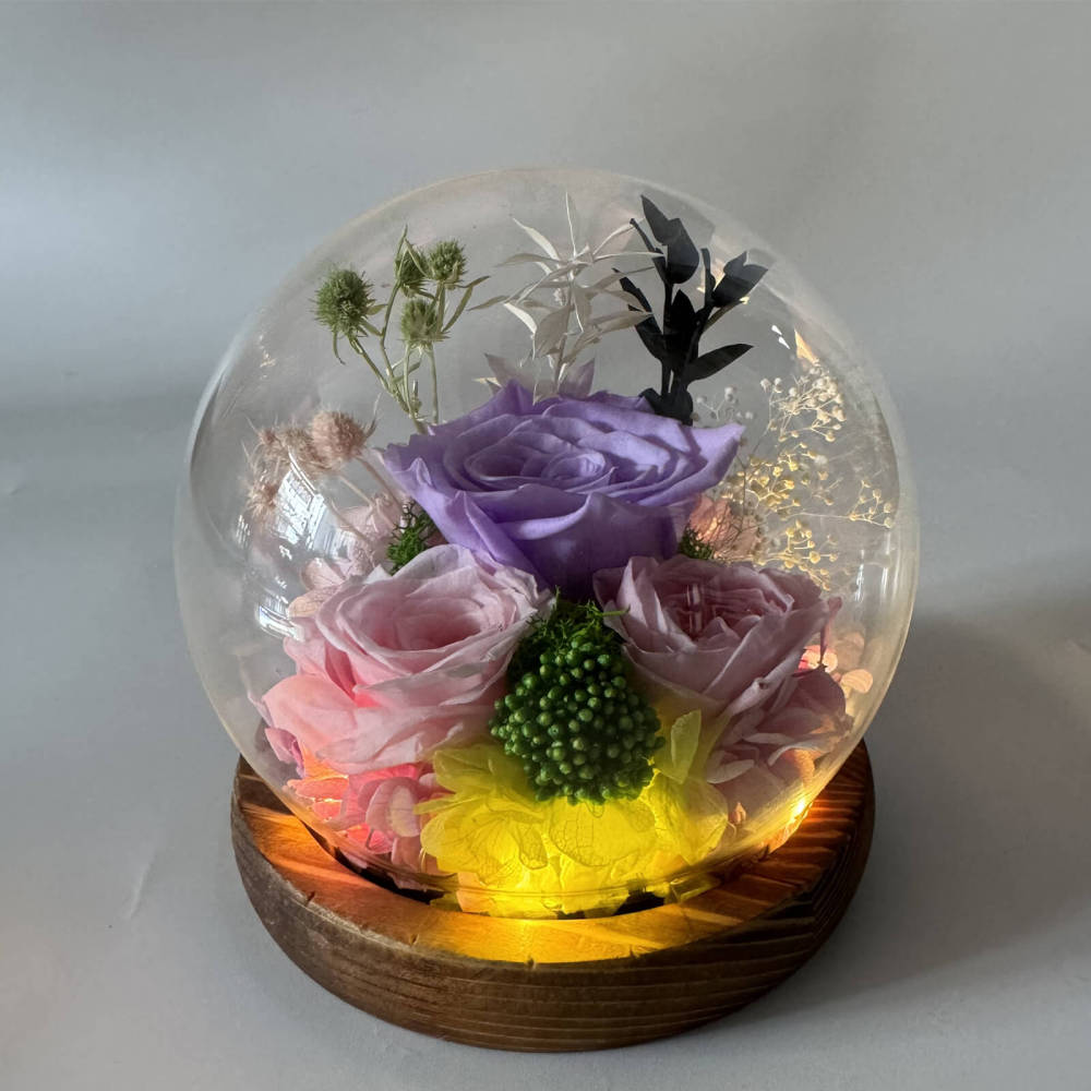 Handcrafted Preserved Eternal  Flower Globe with Warm Glow, Perfect for Home & Weddings Romantic Gift Idea