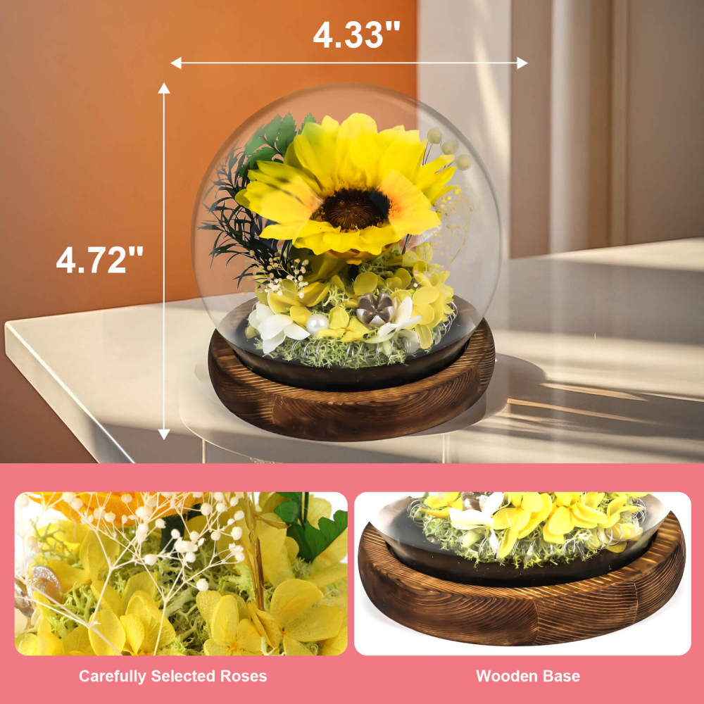 Handcrafted Preserved Eternal  Flower Globe with Warm Glow, Perfect for Home & Weddings Romantic Gift Idea