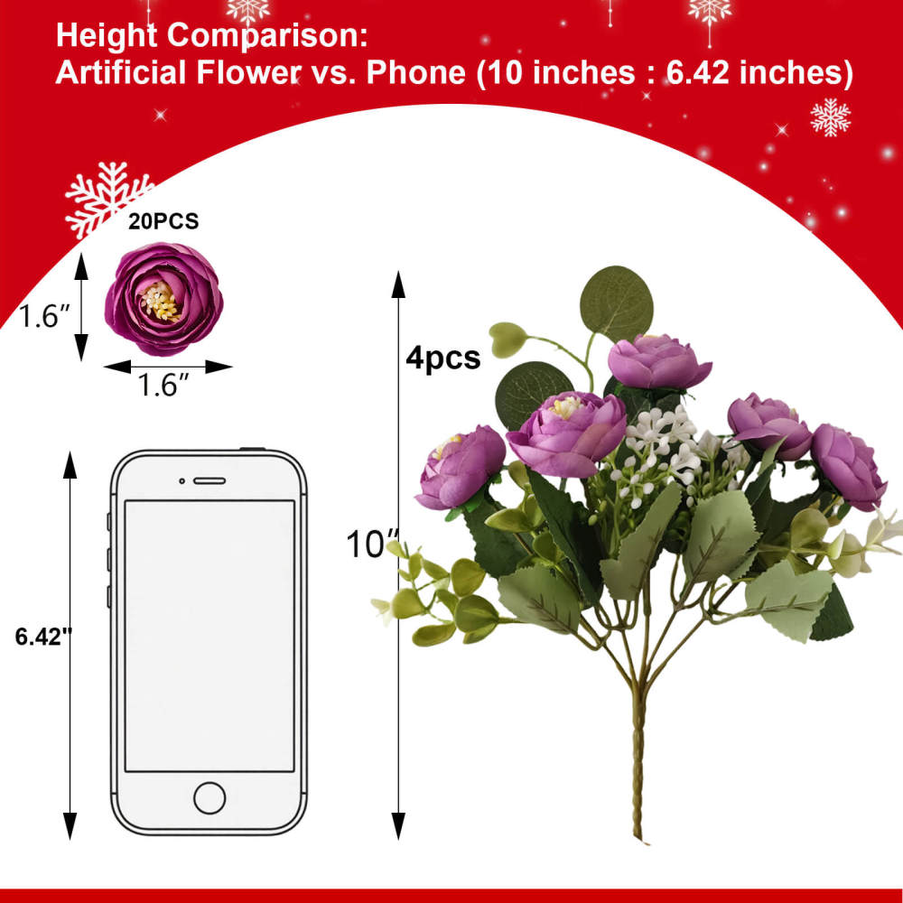 4 Bundles 20 Stems Artificial Roses, Faux Silk Flowers for Wedding Decor, Party Centerpieces, DIY Floral Arrangements, Home Table Decorations
