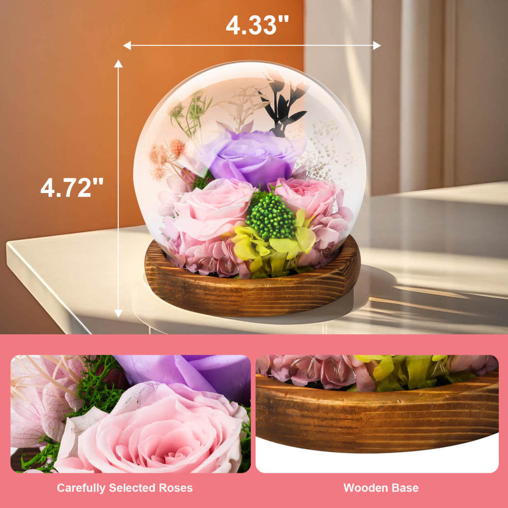 Handcrafted Preserved Eternal  Flower Globe with Warm Glow, Perfect for Home & Weddings Romantic Gift Idea