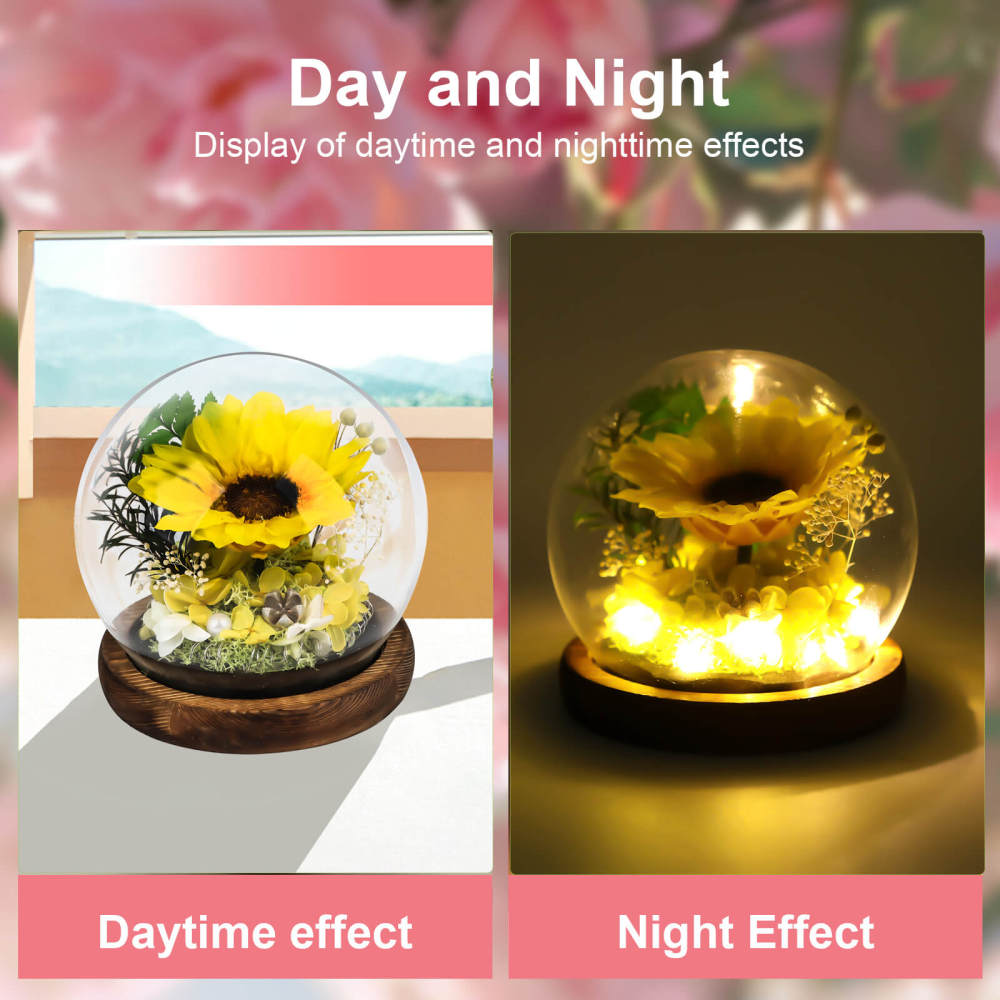 Handcrafted Preserved Eternal  Flower Globe with Warm Glow, Perfect for Home & Weddings Romantic Gift Idea