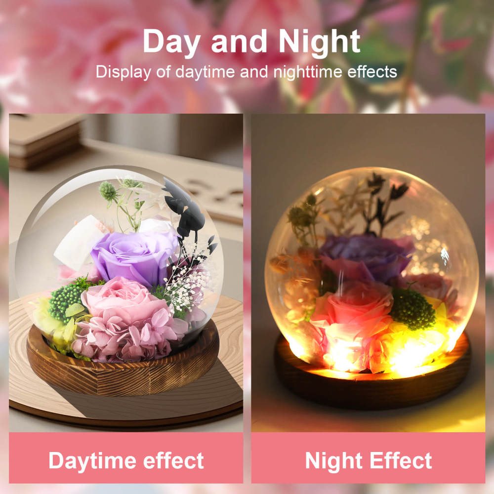 Handcrafted Preserved Eternal  Flower Globe with Warm Glow, Perfect for Home & Weddings Romantic Gift Idea