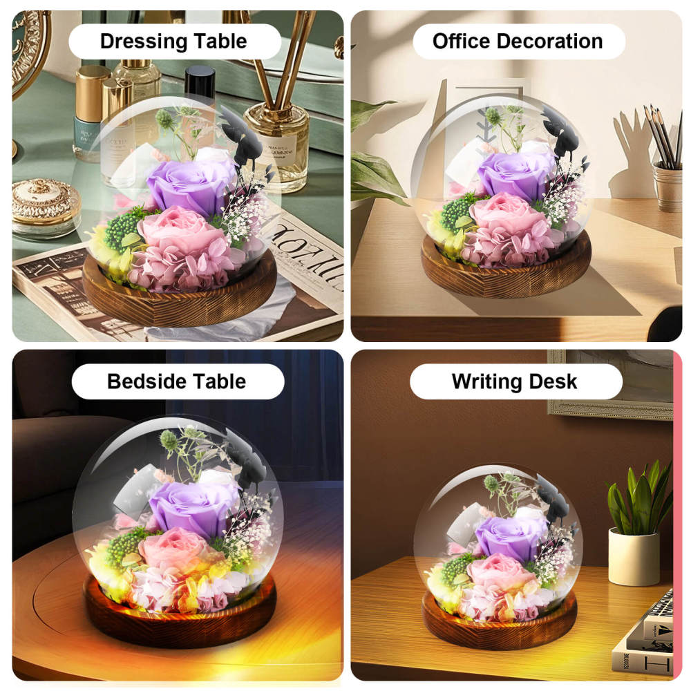 Handcrafted Preserved Eternal  Flower Globe with Warm Glow, Perfect for Home & Weddings Romantic Gift Idea