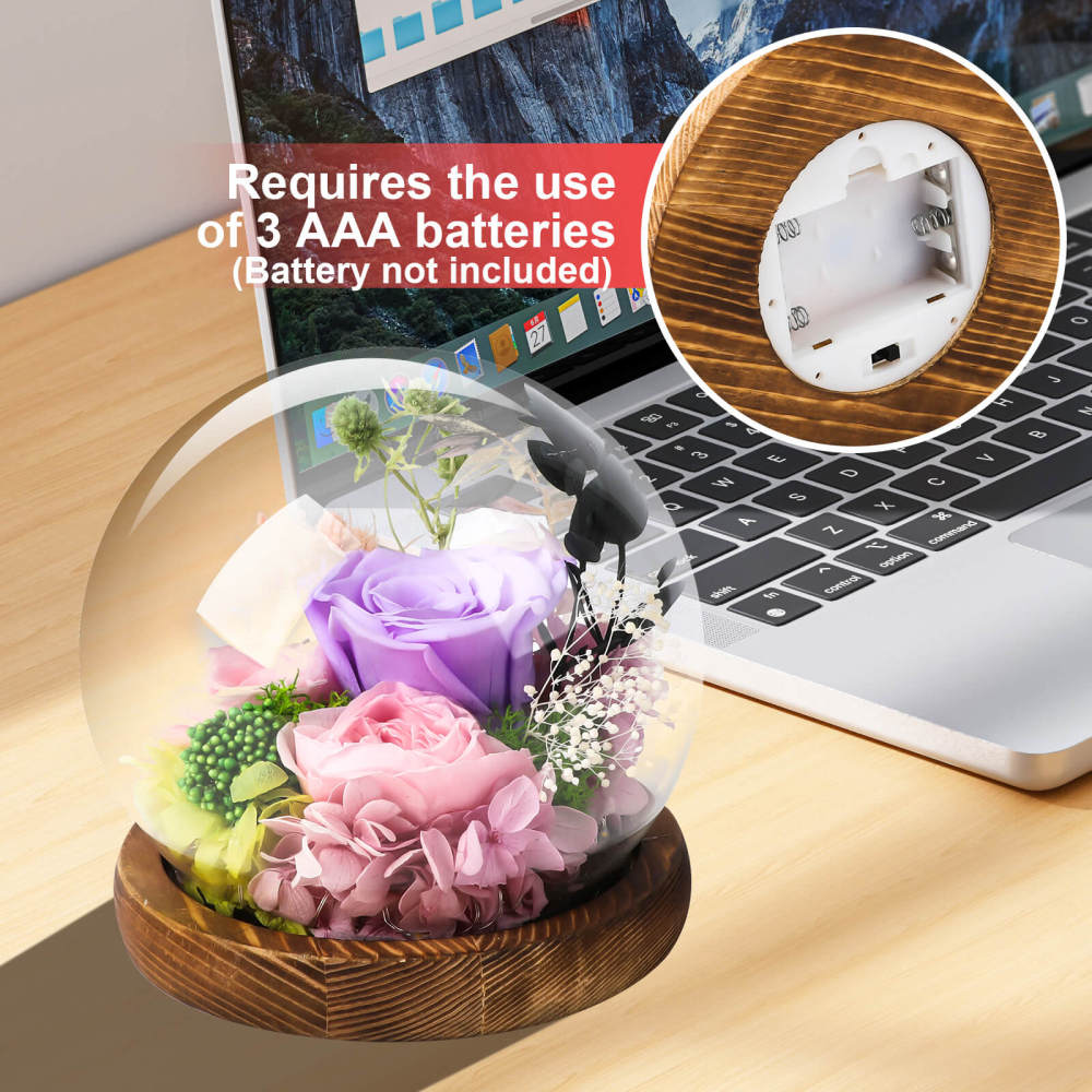Handcrafted Preserved Eternal  Flower Globe with Warm Glow, Perfect for Home & Weddings Romantic Gift Idea