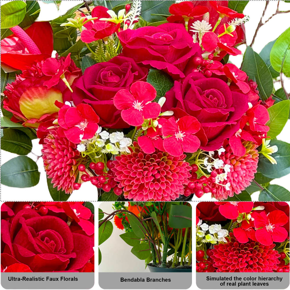 Eternal Blooms Cemetery Flowers with Vase – Artificial Rose, Sunflower, Mum & Orchid Grave Decor – Memorial Bouquet with Stake Base for Graves & Headstone