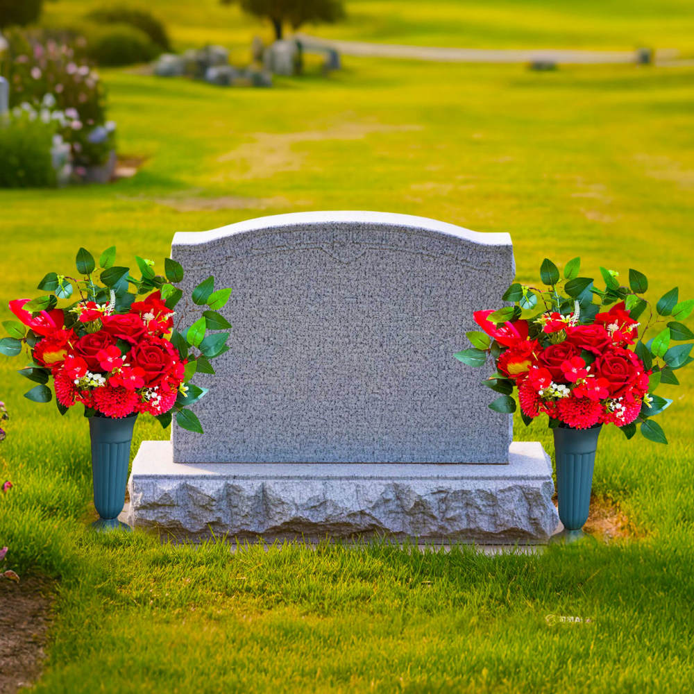 Eternal Blooms Cemetery Flowers with Vase – Artificial Rose, Sunflower, Mum & Orchid Grave Decor – Memorial Bouquet with Stake Base for Graves & Headstone
