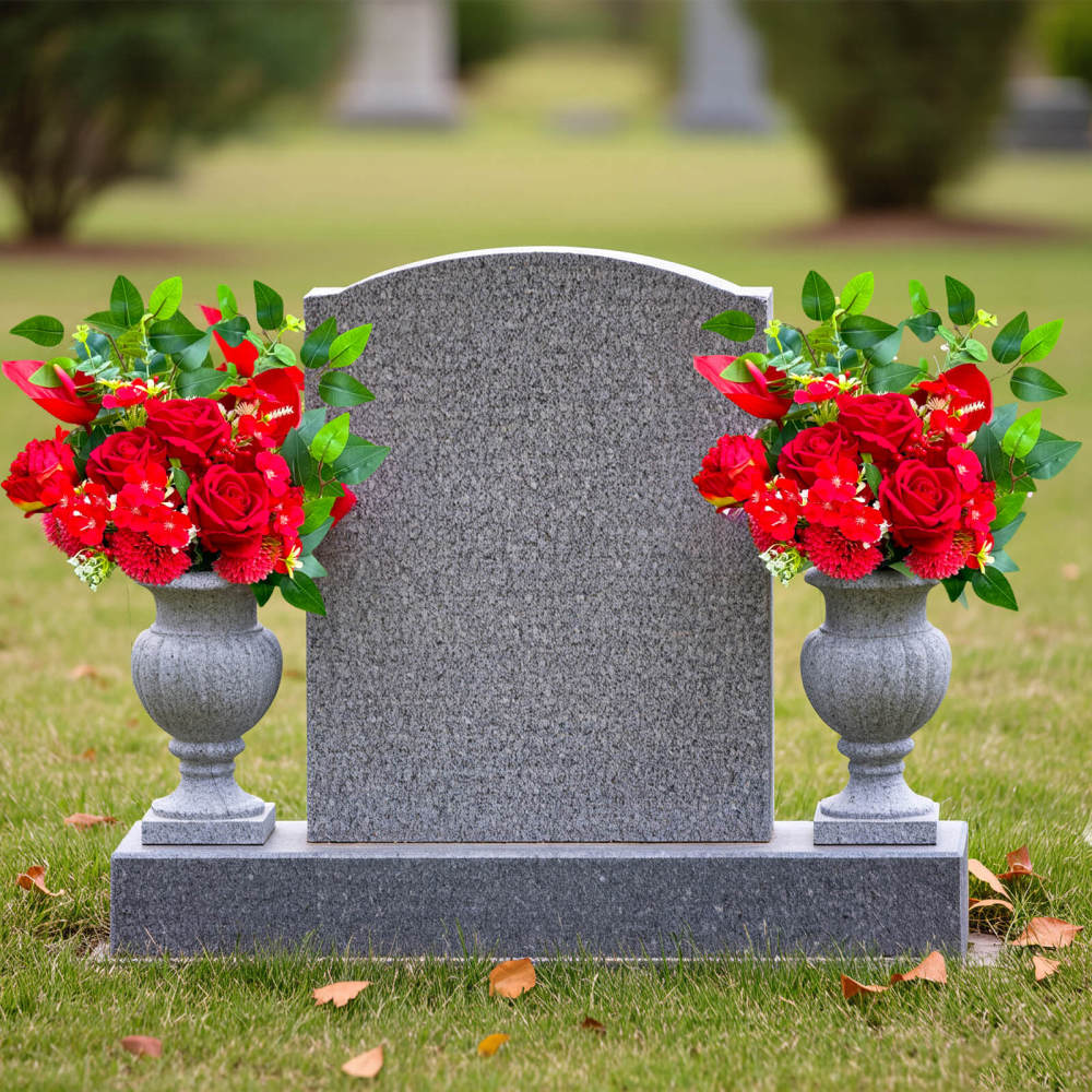 Eternal Blooms Cemetery Flowers with Vase – Artificial Rose, Sunflower, Mum & Orchid Grave Decor – Memorial Bouquet with Stake Base for Graves & Headstone