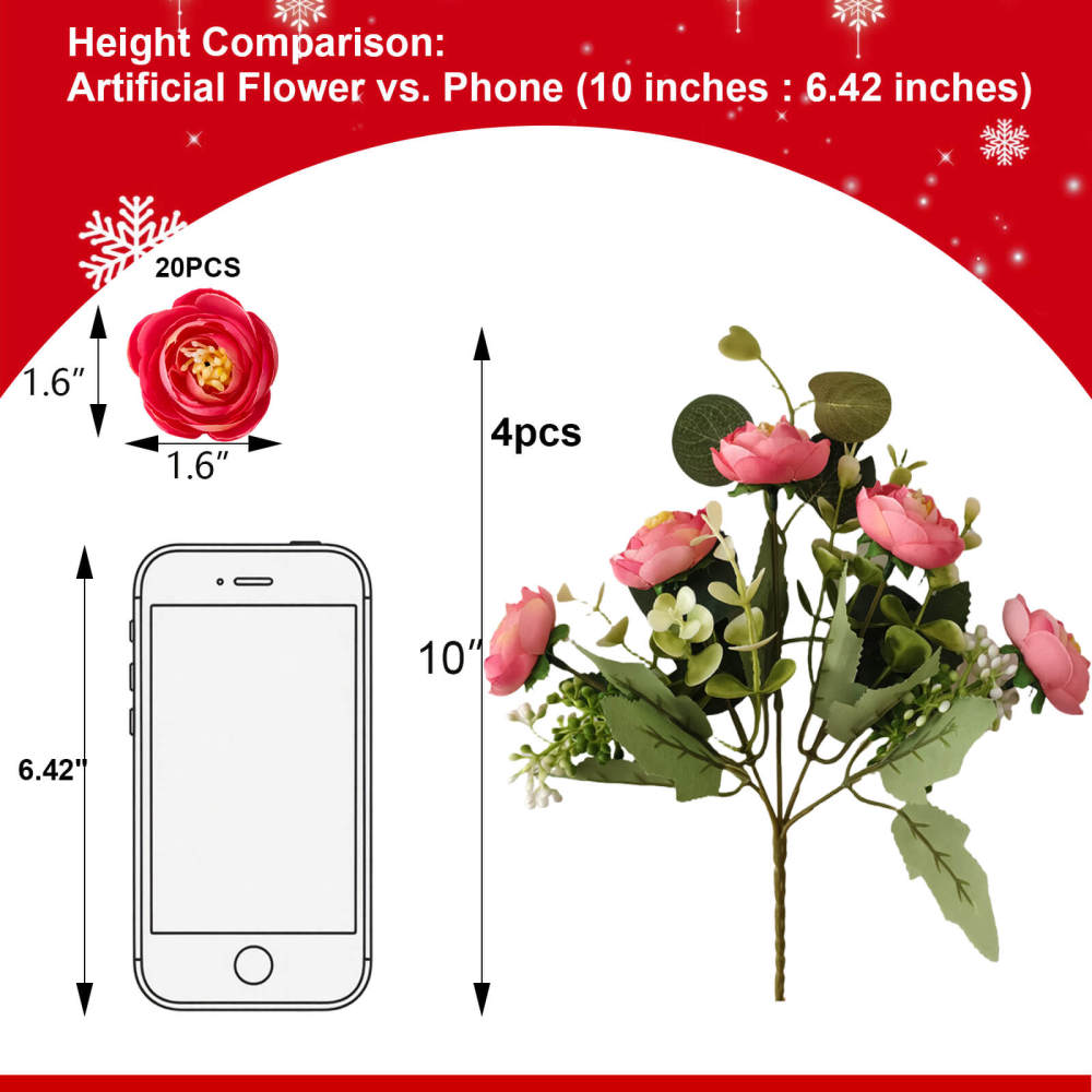 4 Bundles 20 Stems Artificial Roses, Faux Silk Flowers for Wedding Decor, Party Centerpieces, DIY Floral Arrangements, Home Table Decorations