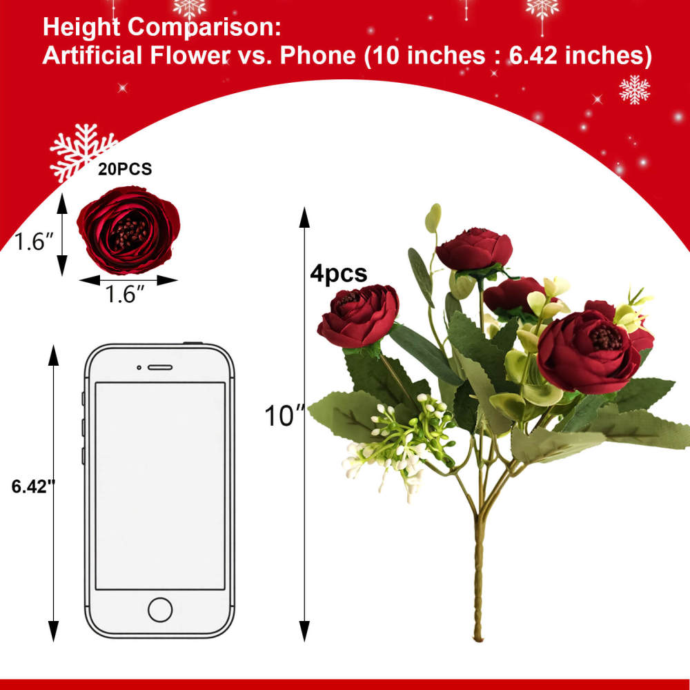 4 Bundles 20 Stems Artificial Roses, Faux Silk Flowers for Wedding Decor, Party Centerpieces, DIY Floral Arrangements, Home Table Decorations