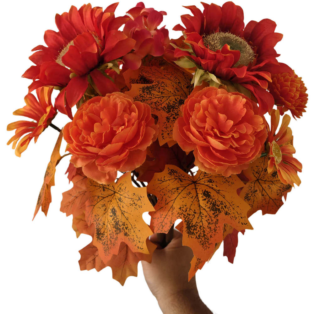 Fall Silk Sunflower with Daisy Peony Bouquet  -13"