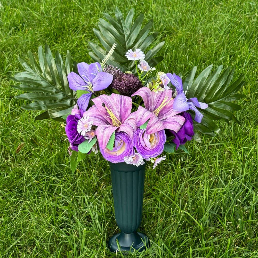 Artificial Grave Bouquet Rose Sunflower (Champagne Orange) with Stake Base-20"