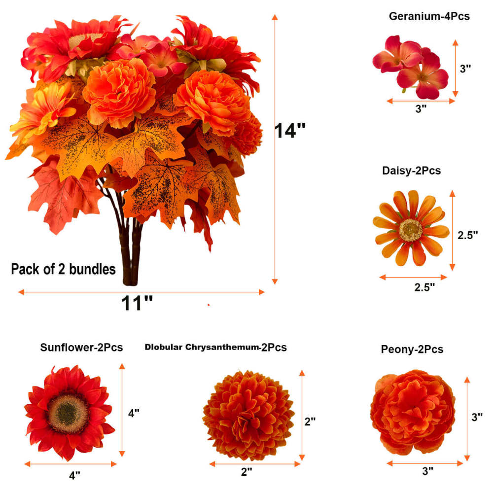 Fall Silk Sunflower with Daisy Peony Bouquet  -13"