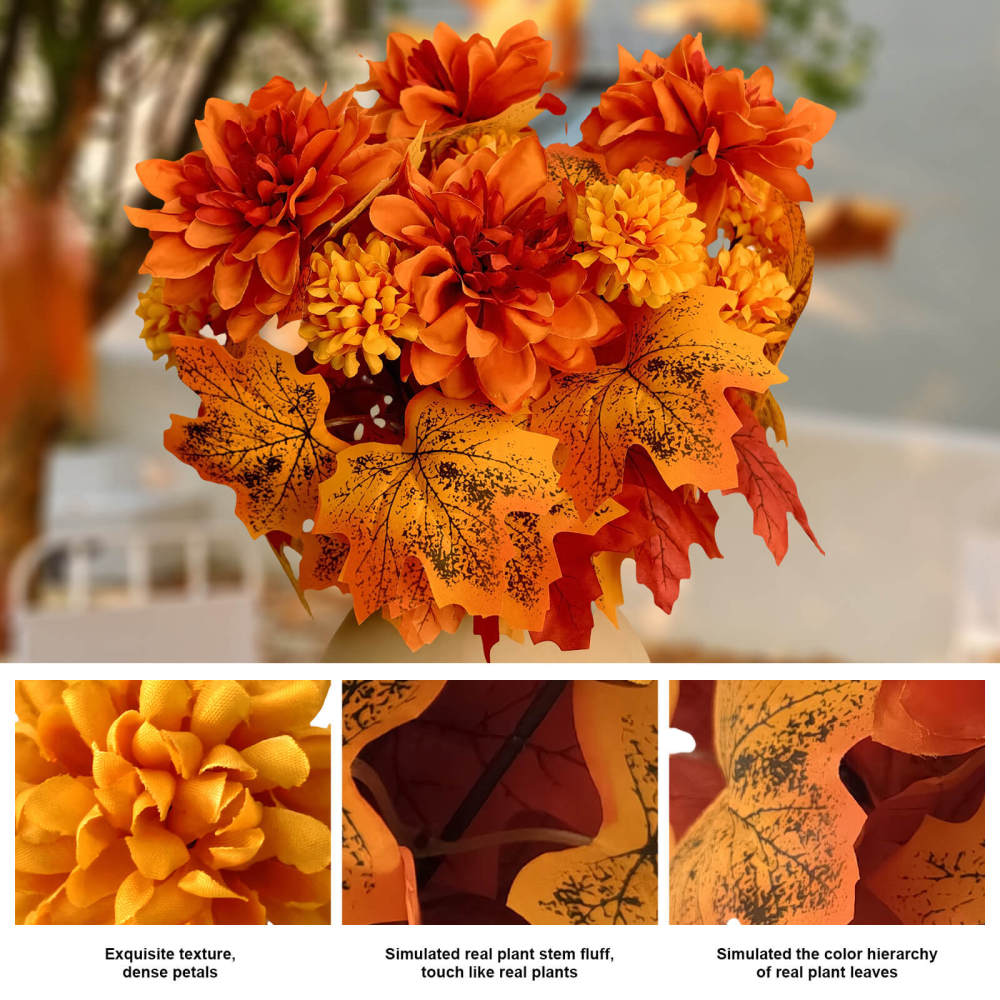 Fall Real Touch Artificial Flowers 2 Bundles Chrysanthemum Dahlia-13"