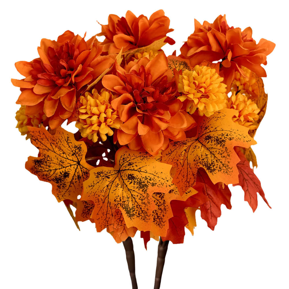 Fall Real Touch Artificial Flowers 2 Bundles Chrysanthemum Dahlia-13"