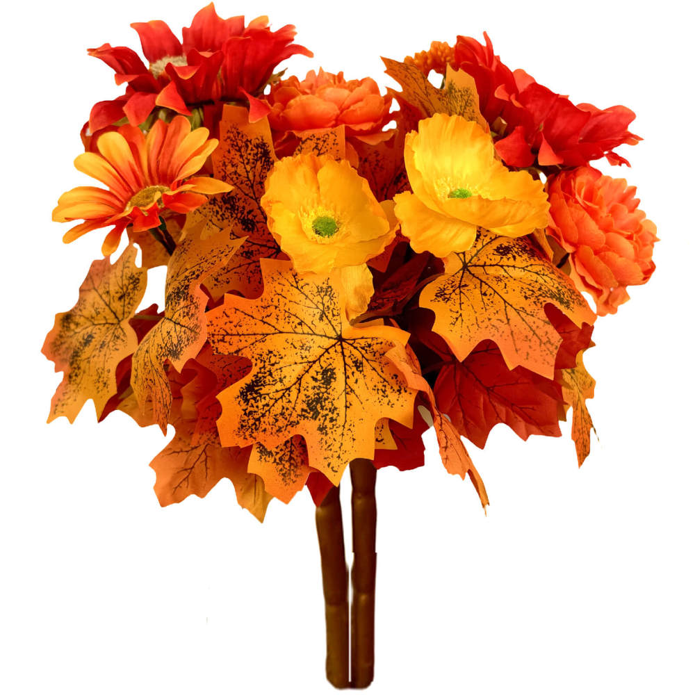 Fall Artificial Real Touch Sunflower Poppy Bouquet  2 Bundles  - 13"
