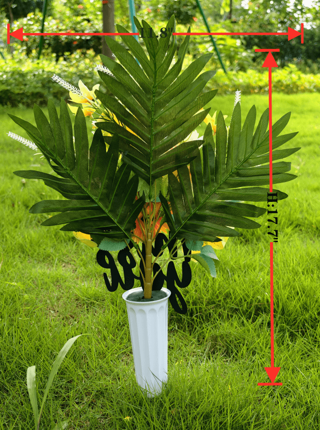 Artificial Yellow Lily Flowers Bouquet for Graves with Miss You Metal - 17.7"