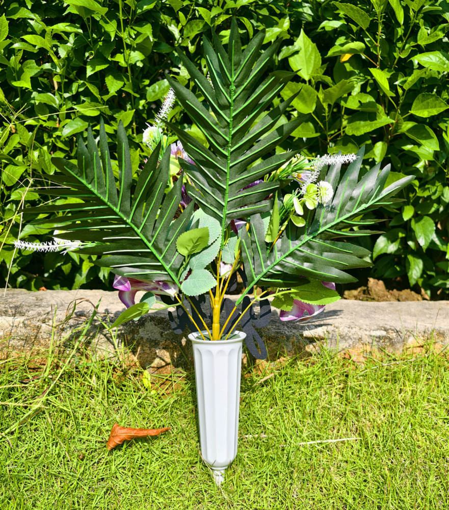 Eternal Artificial Flowers for Graves with Miss You Metal  – Waterproof UV-Resistant Cemetery Vase Arrangement, Tombstone Decor for Headstone