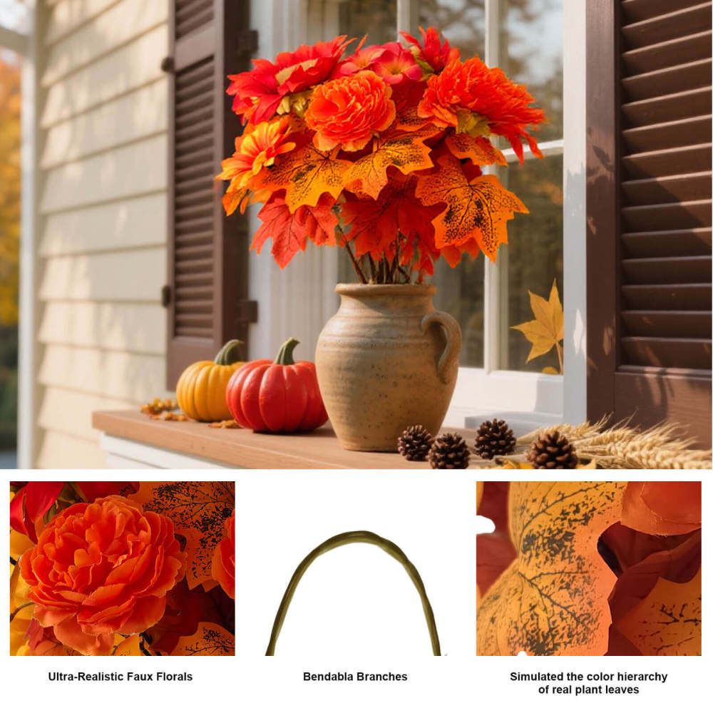 Fall Silk Sunflower with Daisy Peony Bouquet  -13"