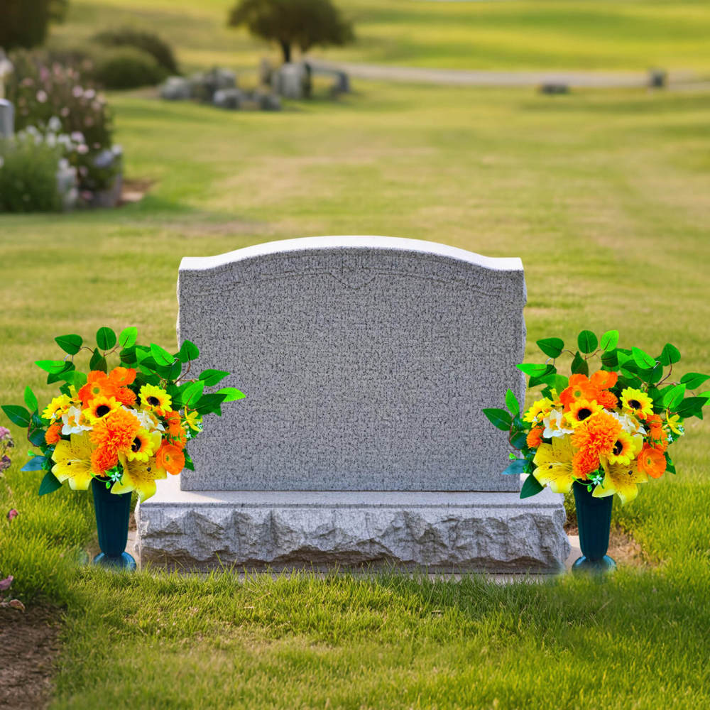 Yellow Sunflower Lily Poppy Narcissus Artificial Grave Flowers with Stake Base-20"