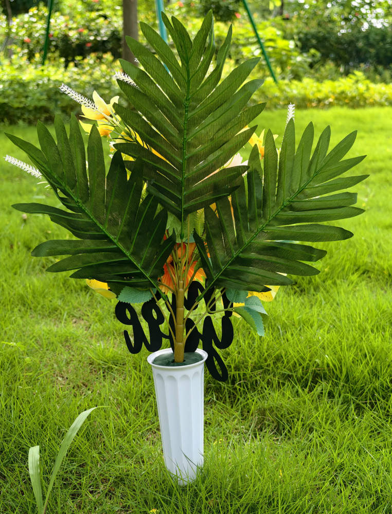 Artificial Yellow Lily Flowers Bouquet for Graves with Miss You Metal - 17.7"