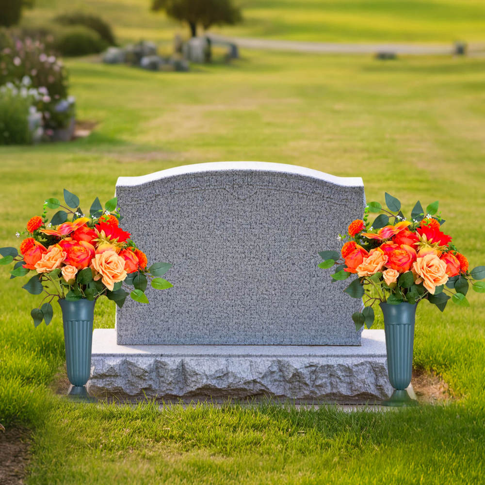 Artificial Grave Bouquet Rose Sunflower (Champagne Orange) with Stake Base-20"